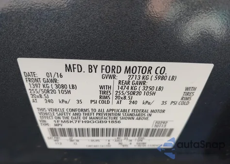 2016 Ford Explorer Limited from USA, damaged, VIN 1FM5K7FH9GGB91856